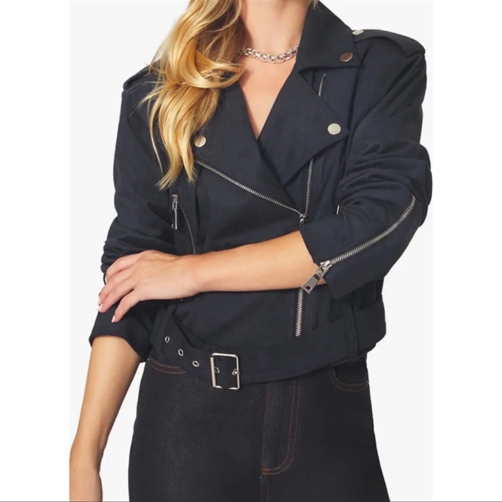 NWT We Wore What Danielle Bernstein 
Faux Suede Moto Leather Jacket 
Black  M